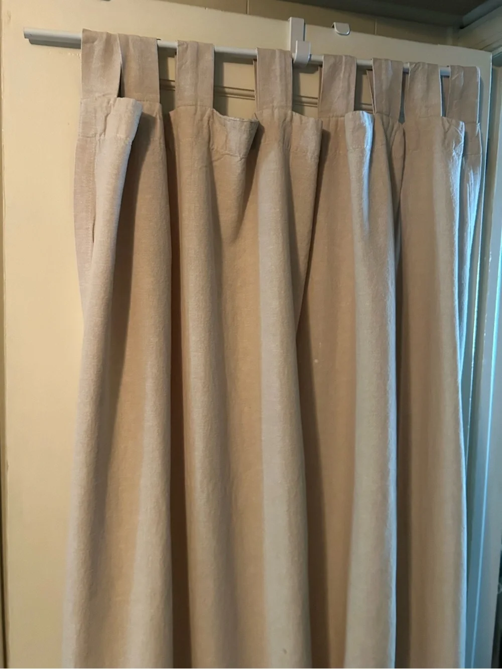 100% LINEN Neutral Beige Tab-Top Curtain Panels (2) each measures 90”x54”.V long